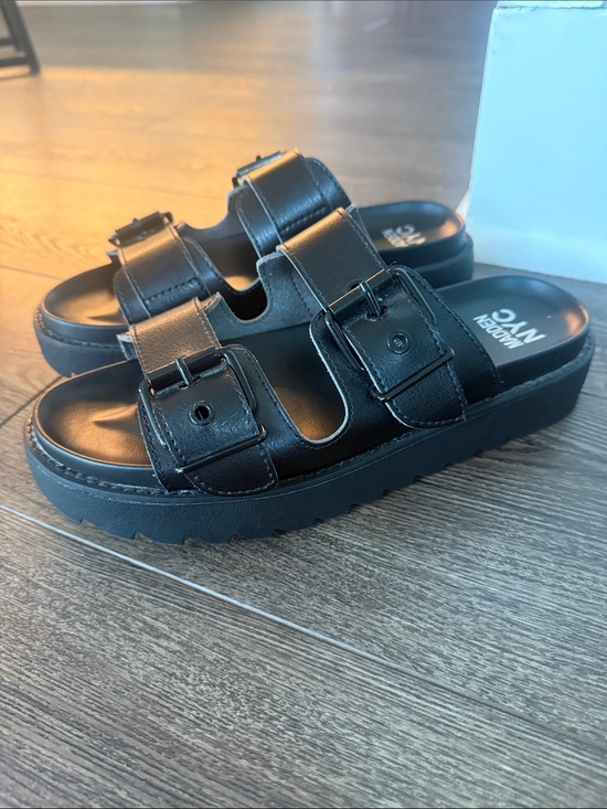 Madden Nyc Shoes - Madden NYC Black Double Buckle Slide Sandals 8